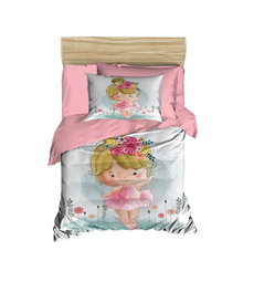 L'essentiel linge de maison PH157 Juego de Funda Nórdica para Bebé 100x150 cm, Sábana 120x150 cm, Funda de Almohada 35x55 cm (2 Piezas), Polvo Blanco Rosa, Algodón y Poliéster